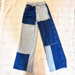 Pacsun Patchwork Wide Leg baggy Jeans Size 25 Light & Dark Wash Retro Streetwear